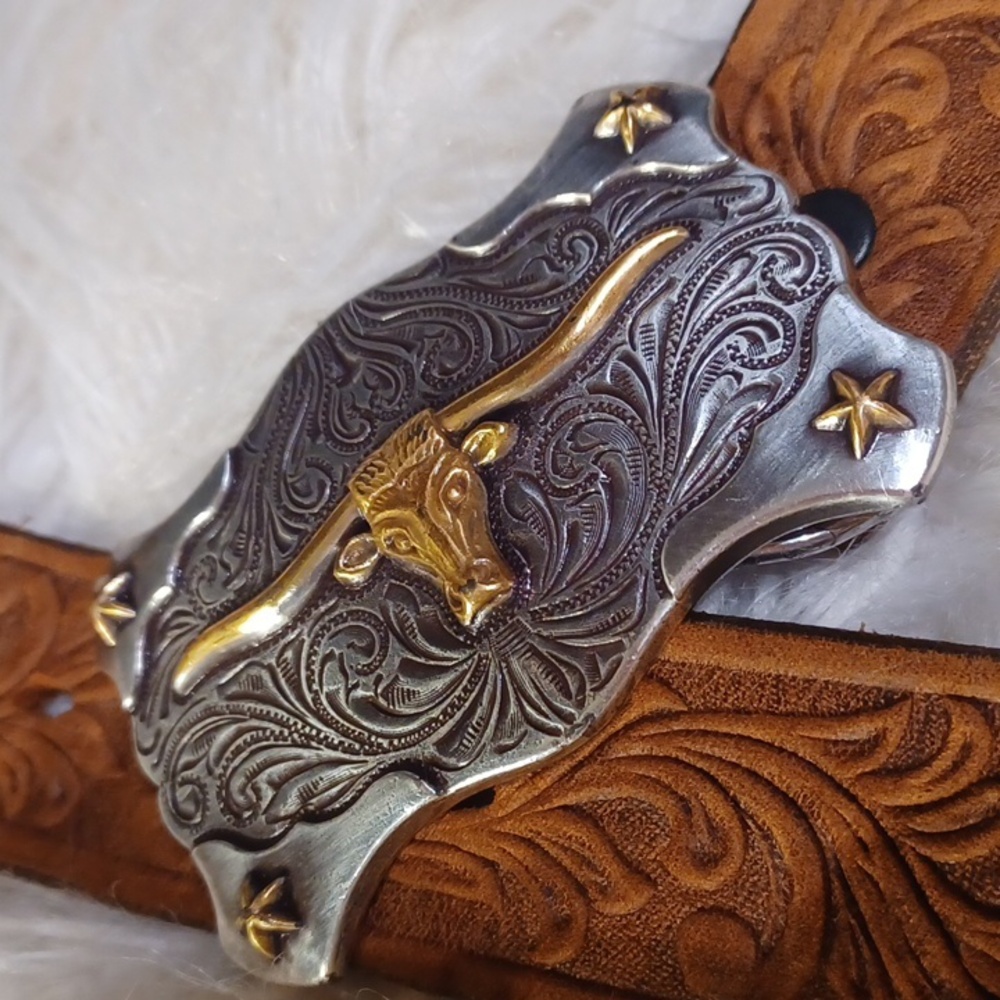 Tony Lama Longhorn Leather Belt - Picture 2 of 16